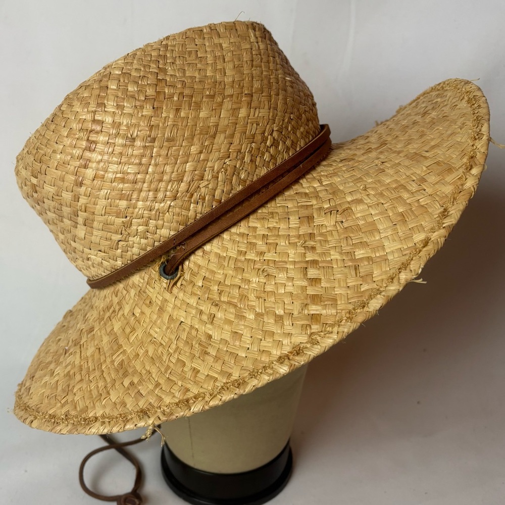 Jenni Kayne Safari Hat Natural Size Medium Woven Straw Raffia Leather Band
